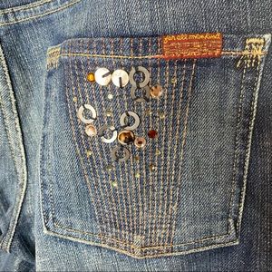 7 for all mankind blue rhinestones flare leg pants
